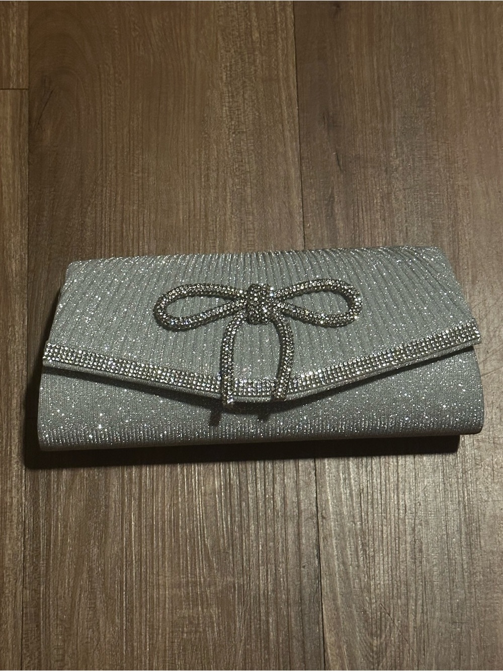 Silver Rhinestone Bow Evening Clutch